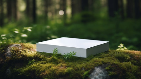 A white box, mockup design, in the forestの素材