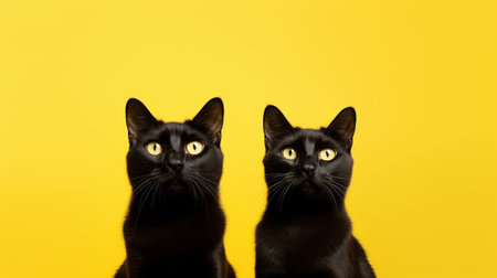 A black cat on a yellow backgroundの素材