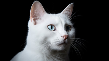 A white cat on a black backgroundの素材