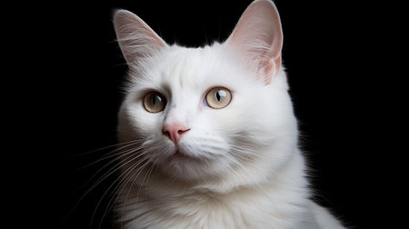 A white cat on a black backgroundの素材