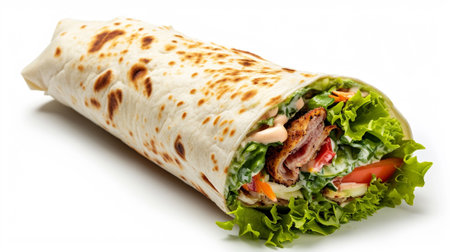 A shawarma sandwich on a white backgroundの素材