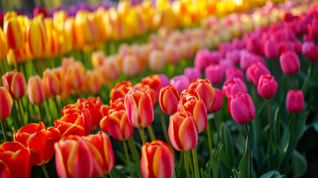 A wonderful garden with tulips of different colorsの素材