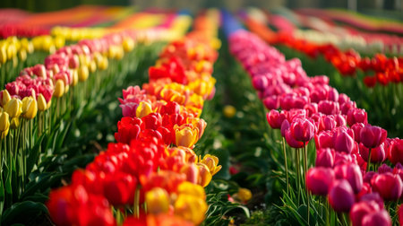A wonderful garden with tulips of different colorsの素材