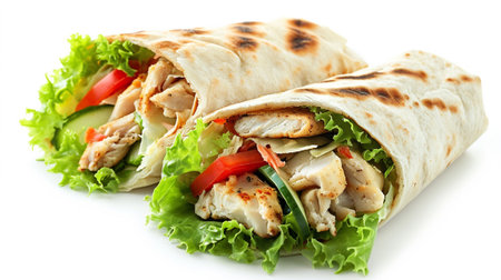 A shawarma sandwich on a white backgroundの素材