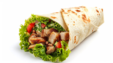 A shawarma sandwich on a white backgroundの素材
