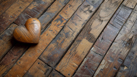 A wooden heart on an old wooden floorの素材