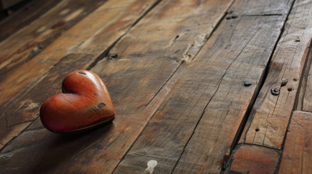 A wooden heart on an old wooden floorの素材