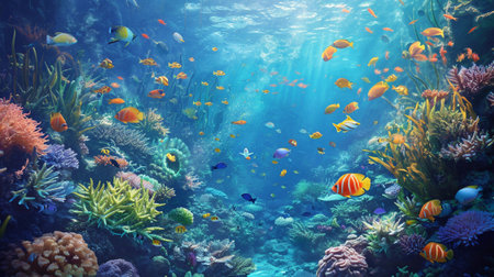 A beautiful underwater landscape with fish and coralsの素材