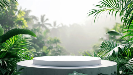 A modern podium for product design against the backdrop of a tropical forestの素材