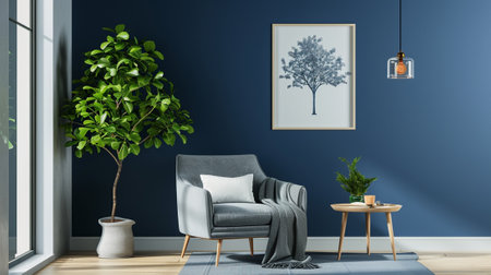 The design of a living room in which the blue color predominatesの素材