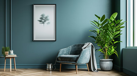 The design of a living room in which the blue color predominatesの素材