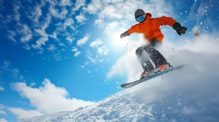 A man practicing winter sports, snowboardingの素材