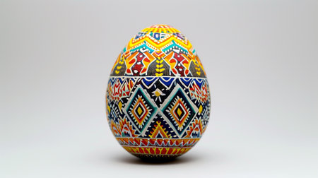A painted Easter egg on a white backgroundの素材