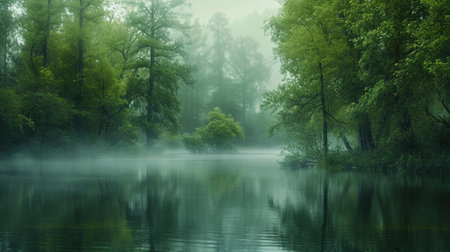 A fantastic forest through which a mysterious river flowsの素材