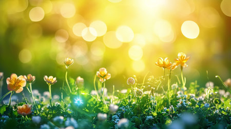 An abstract summer background with a field in bloomの素材