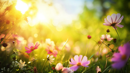 An abstract summer background with a field in bloomの素材