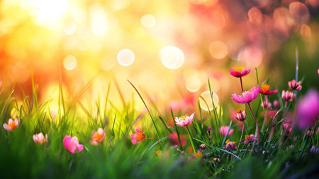 An abstract summer background with a field in bloomの素材