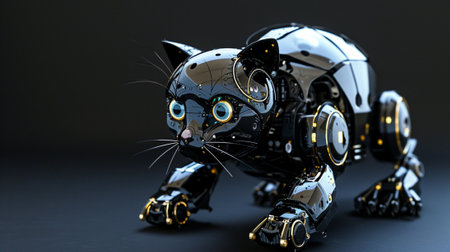 A robot cat on a black backgroundの素材