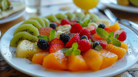 A fruit salad on a plateの素材