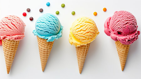 Colored ice cream on a white backgroundの素材