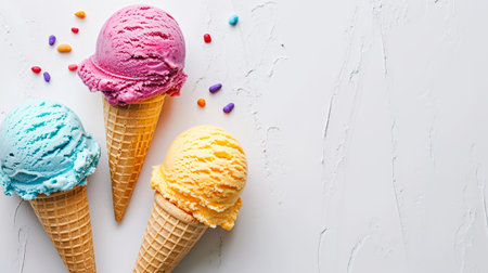 Colored ice cream on a white backgroundの素材