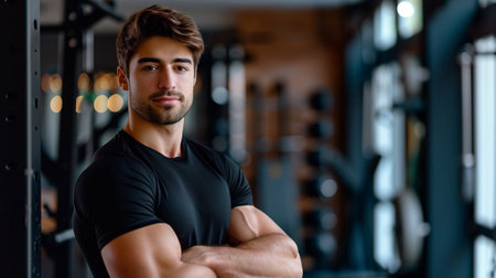 A male personal trainer at the gymの素材