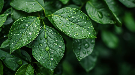 Green leaves with water drops on themの素材