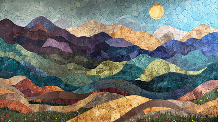 A mountain landscape created from mosaicの素材