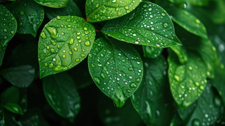 Green leaves with water drops on themの素材
