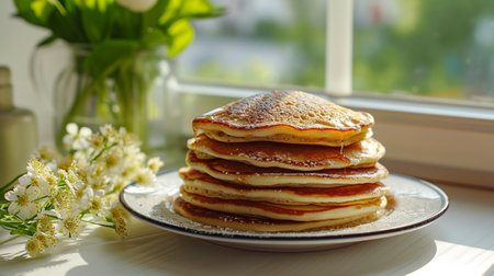 Delicious blinis on a windowsillの素材