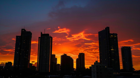 Sunset over a beautiful cityの素材