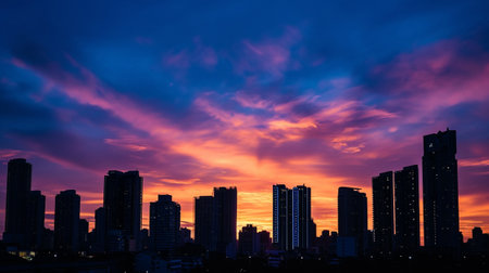 Sunset over a beautiful cityの素材