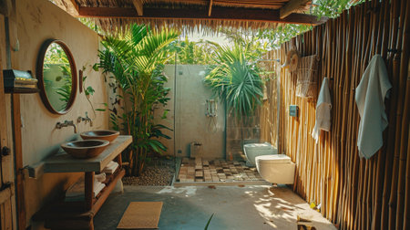 A bathroom in a tourist place in Oceaniaの素材