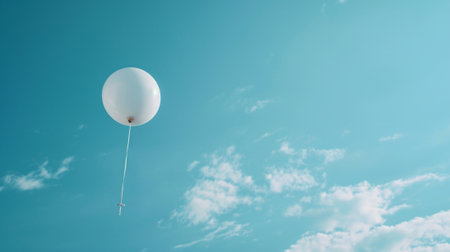 A white balloon flies in the blue skyの素材