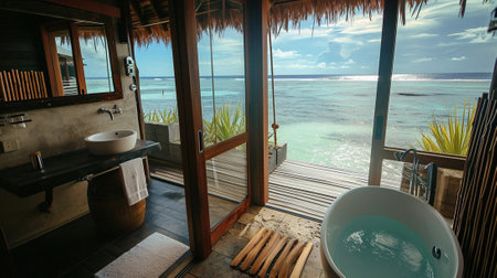 A bathroom in a tourist place in Oceaniaの素材