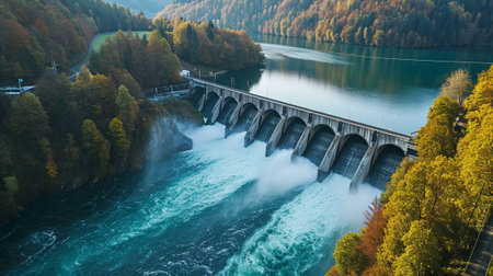 Hydroelectric plant on a mountain roadの素材
