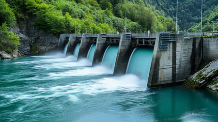 Hydroelectric plant on a mountain roadの素材