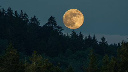 The full moon above a coniferous forestの素材