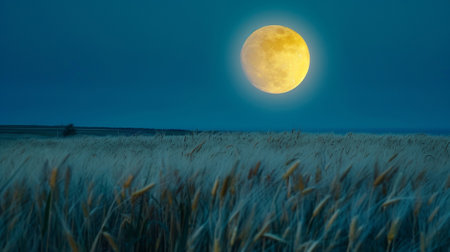 The full moon above a field of wheatの素材