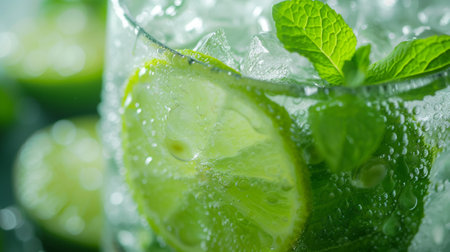A glass of mojito seen close upの素材