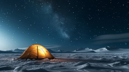 A tent under the starry sky of the North Poleの素材