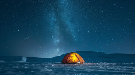 A tent under the starry sky of the North Poleの素材