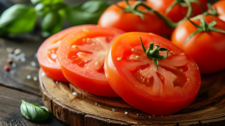 Sliced ââtomatoes on a wooden bottomの素材