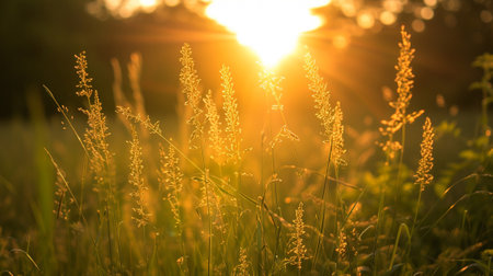 Sun rays among the blades of grassの素材
