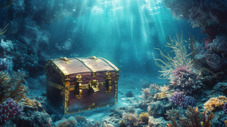 A treasure chest at the bottom of the seaの素材