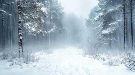 A winter blizzard in the forestの素材