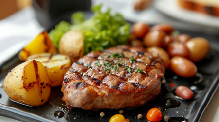 Potatoes with pork steak and beansの素材