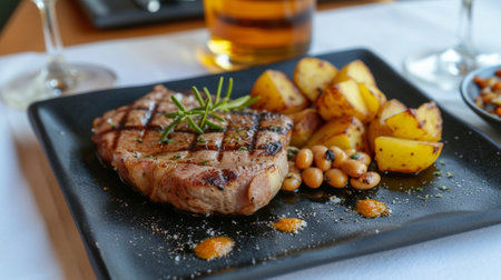 Potatoes with pork steak and beansの素材