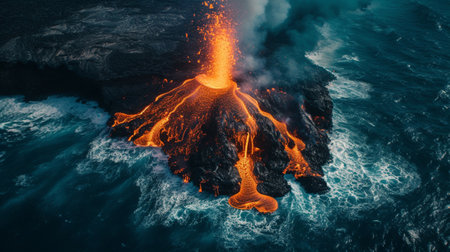 A volcano on an island eruptsの素材