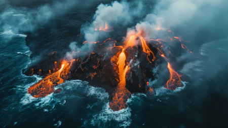 A volcano on an island eruptsの素材